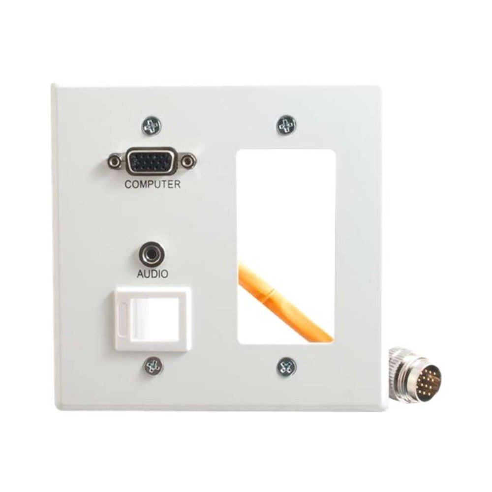 LASTAR INC. C2G 60057  RapidRun Double Gang Integrated VGA (HD15) + 3.5mm + Keystone + Decorative Style Wall Plate - White - Mounting plate - HD-15, mini-phone stereo 3.5 mm - white - 2-gang