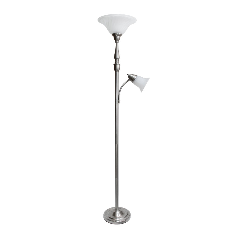 ALL THE RAGES INC Elegant Designs LF2003-BSN  2-Light Mother/Daughter Floor Lamp, 71inH, White Shade/Brushed Nickel Base