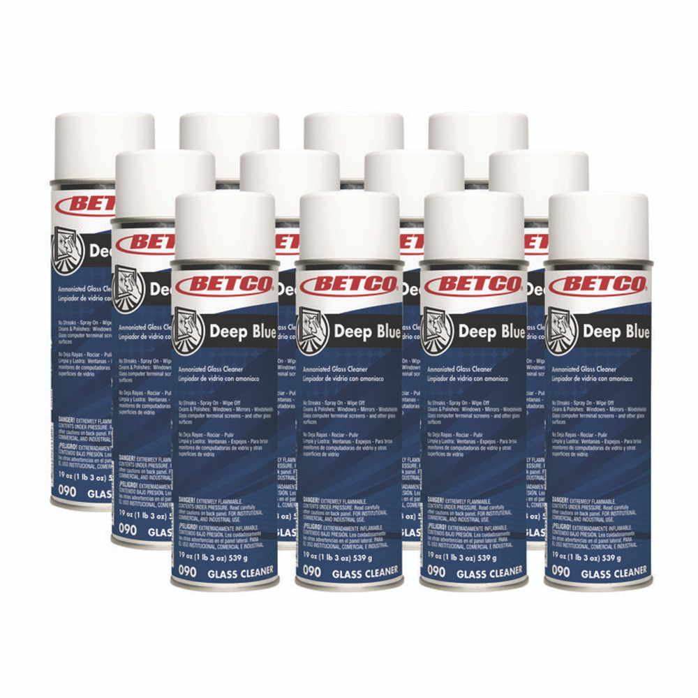 BETCO CORPORATION 902300 Deep Blue Glass and Surface Cleaner, Characteristic Scent, 19 oz Aerosol Can, 12/Carton
