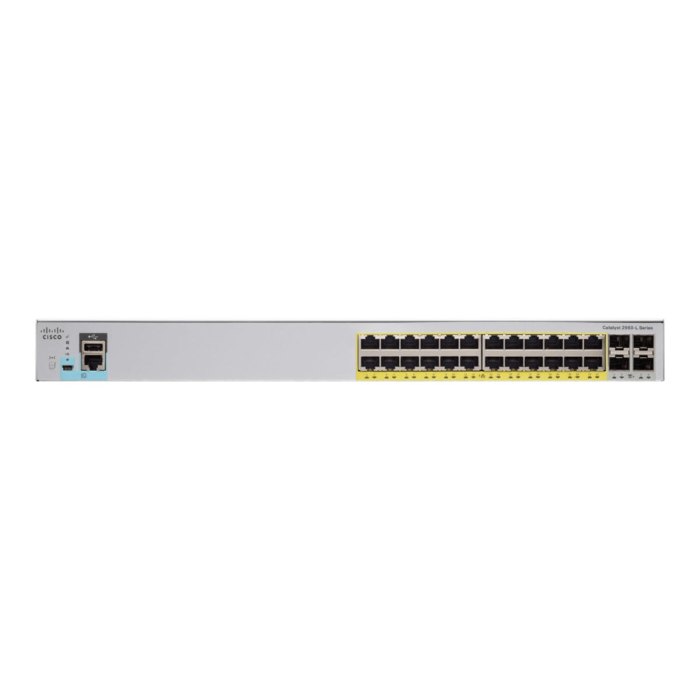 CISCO WS-C2960L-24PQ-LL  Catalyst 2960L-24PQ-LL - Switch - managed - 24 x 10/100/1000 (PoE+) + 4 x 1 Gigabit / 10 Gigabit SFP+ - desktop, rack-mountable - PoE+ (195 W)