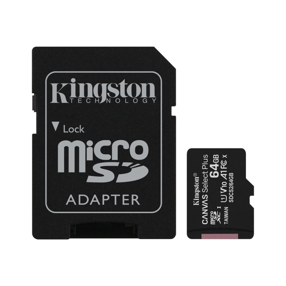 KINGSTON TECHNOLOGY CORPORATION Kingston SDCS2/64GB-2P1A  Canvas Select Plus SDCS2 64 GB Class 10/UHS-I (U1) microSDXC - 2 Pack - 100 MB/s Read - Lifetime Warranty