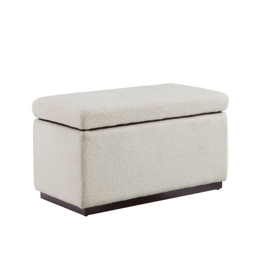 LINON HOME DECOR PRODUCTS, INC OFDP2966 Linon Brenock Sherpa Rectangle Storage Ottoman, 18inH x 32inW x 16inD, Natural/Dark Walnut