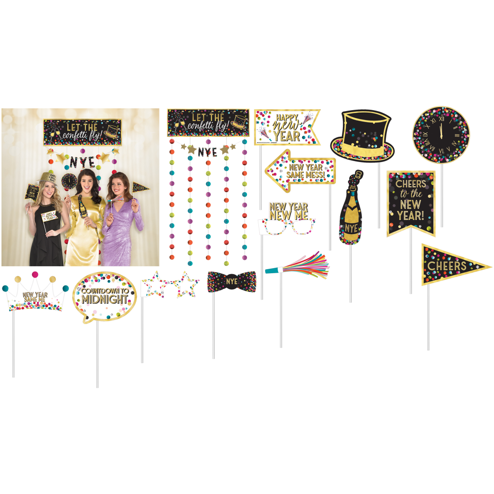 AMSCAN 671228  671228 New Years Colorful Confetti Photo Booth Kit, 39inH x 13-1/2inW, Multicolor