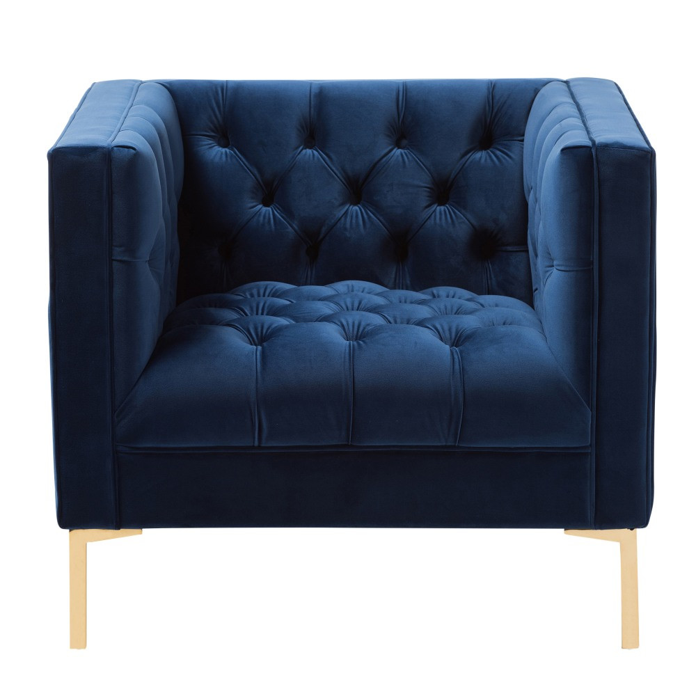WHOLESALE INTERIORS, INC. 2721-8325 Baxton Studio Lola Velvet Lounge Chair, Navy/Gold
