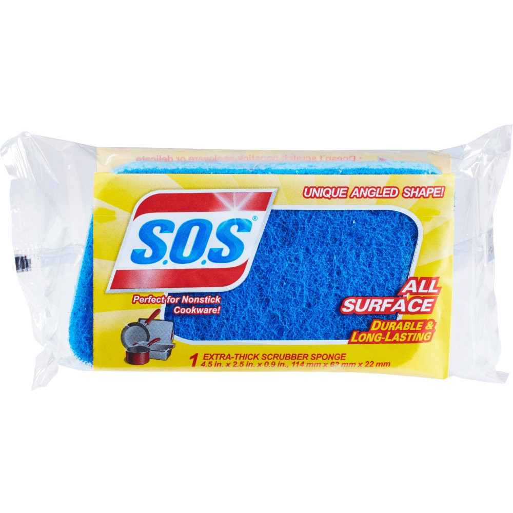 THE CLOROX COMPANY S O S 91017PL S.O.S All Surface Scrubber Sponge - 4.5in Height x 2.5in Width x 0.9in Depth - 4200/Pallet - Cellulose, Scrim - Blue