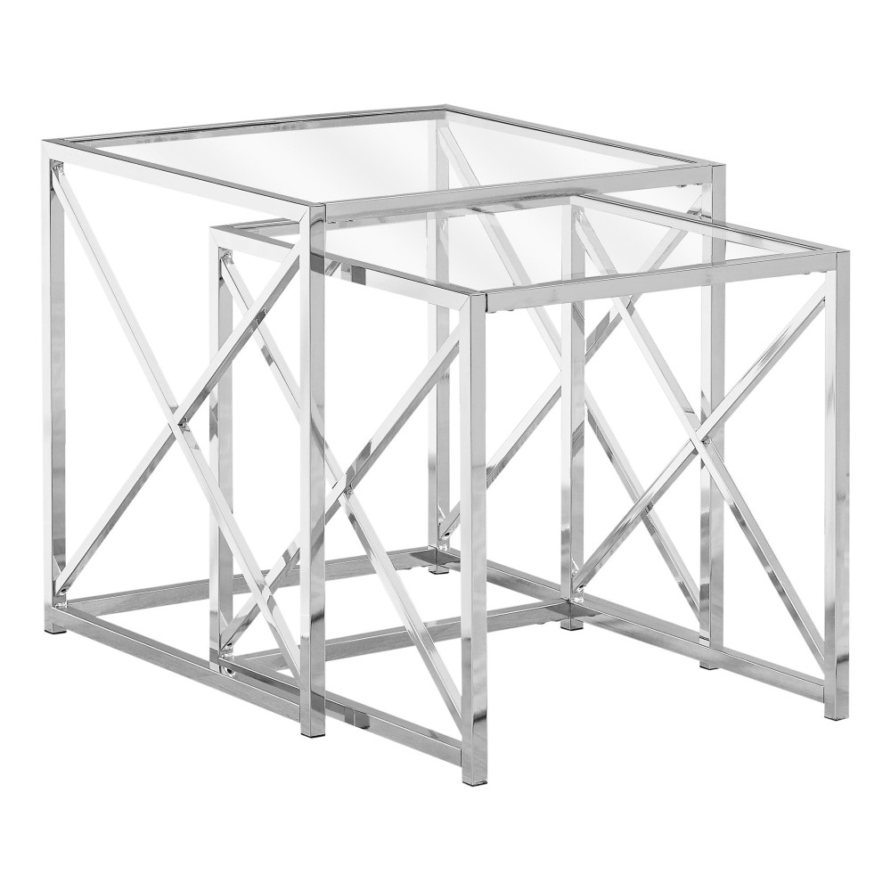 MONARCH PRODUCTS I 3441 Monarch Specialties Tempered Glass Nesting Table Set, Chrome