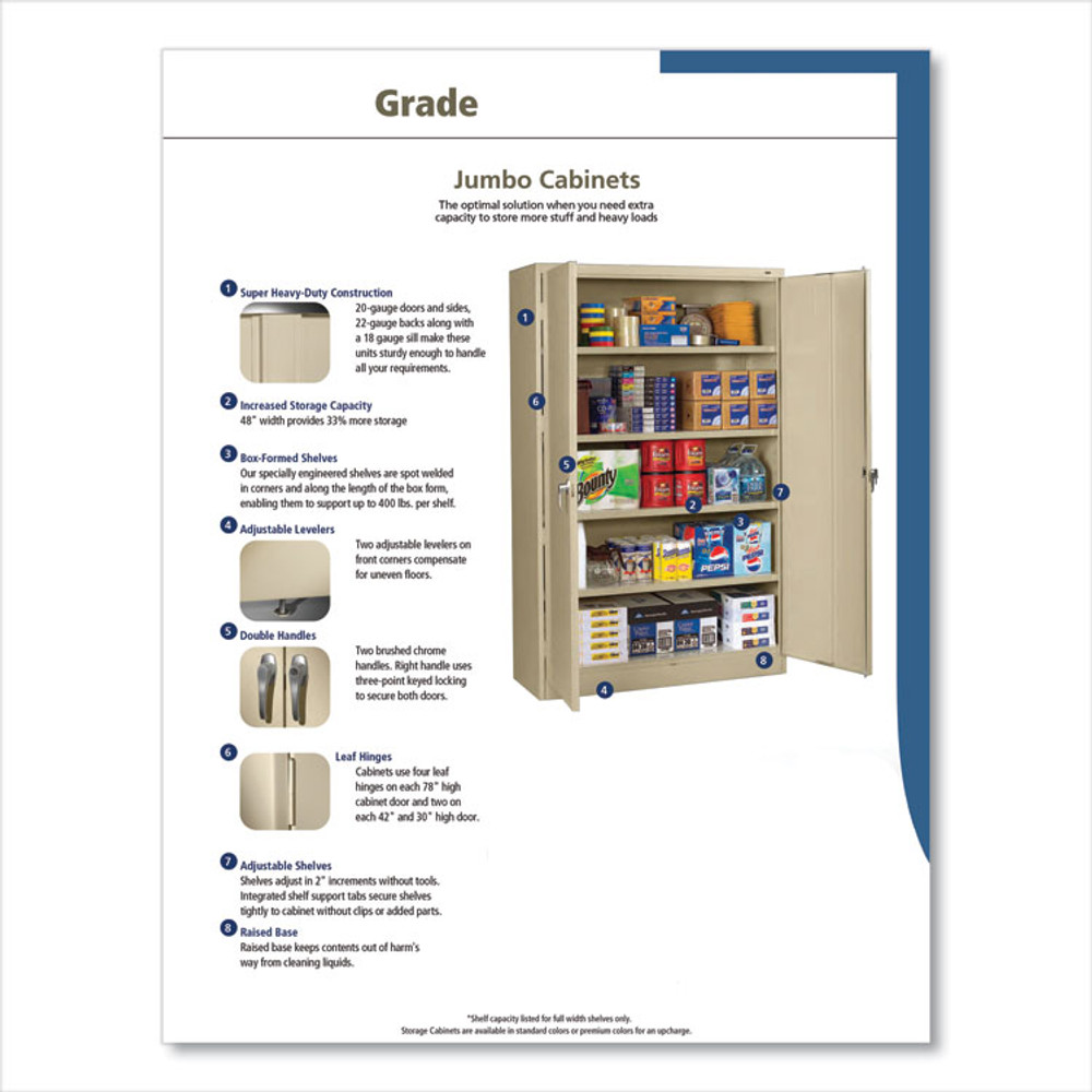TENNSCO J2478SULGY Assembled Jumbo Steel Storage Cabinet, 48w x 24d x 78h, Light Gray
