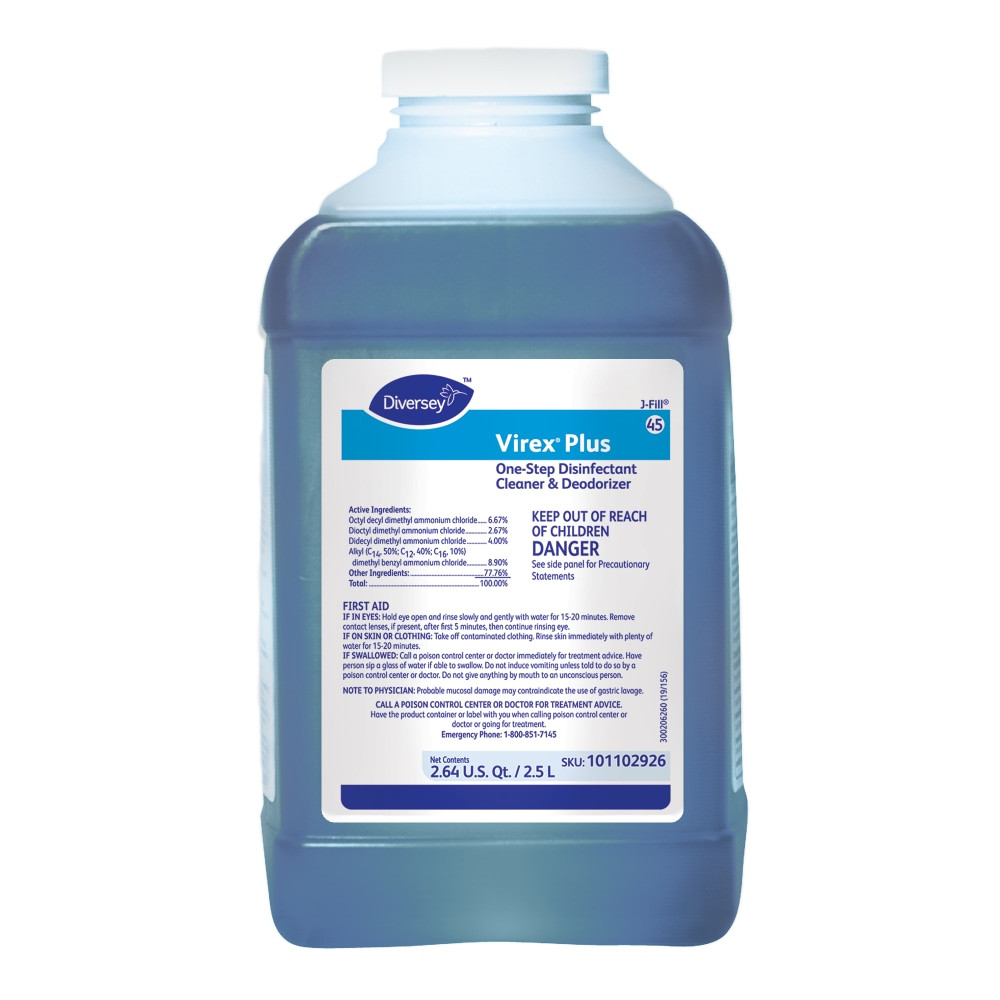 DIVERSEY 100842024  Virex Plus One-Step Disinfectant Cleaner Concentrate, Unscented, 2.5L Bottle, Carton Of 2 Bottles