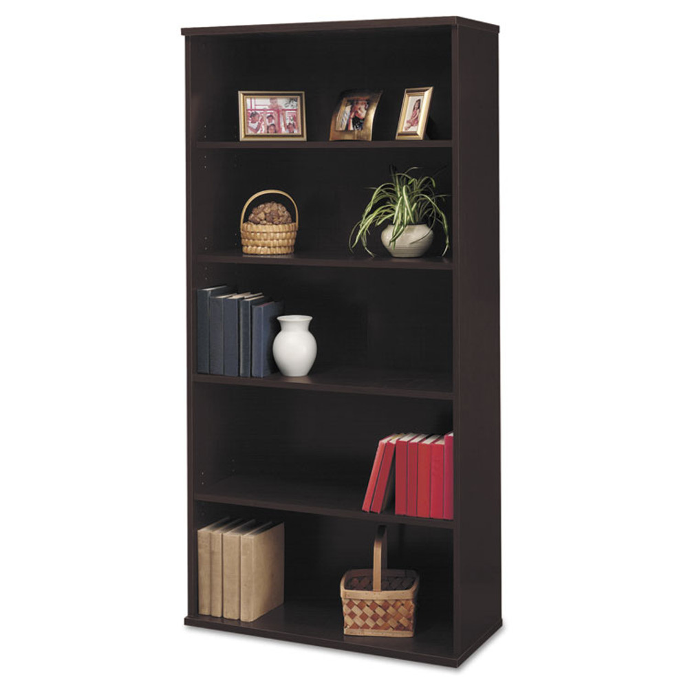 BUSH INDUSTRIES WC12914 Series C Collection Bookcase, Five-Shelf, 35.63w x 15.38d x 72.78h, Mocha Cherry