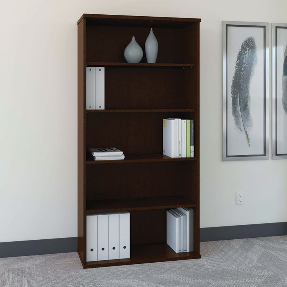 BUSH INDUSTRIES WC12914 Series C Collection Bookcase, Five-Shelf, 35.63w x 15.38d x 72.78h, Mocha Cherry