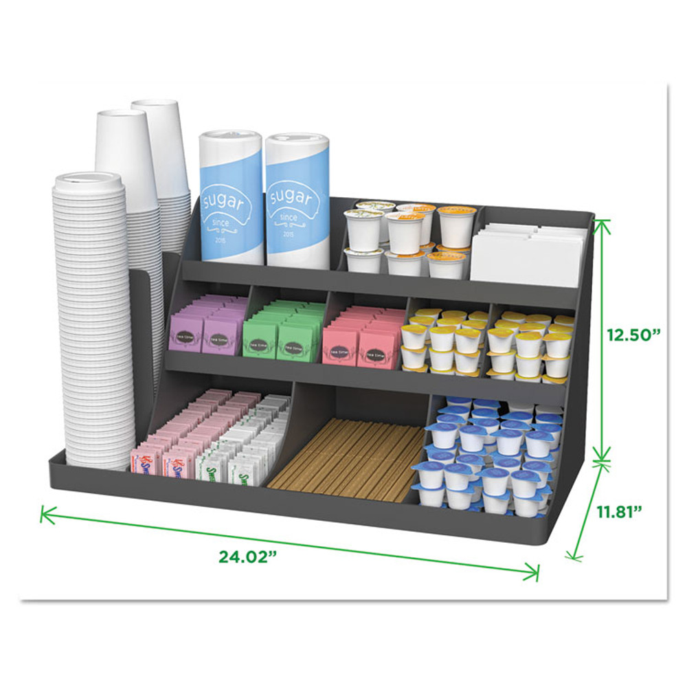 EMS MIND READER LLC COMORG02BLK Extra Large Coffee Condiment and Accessory Organizer, 14 Compartment, 24 x 11.8 x 12.5, Black