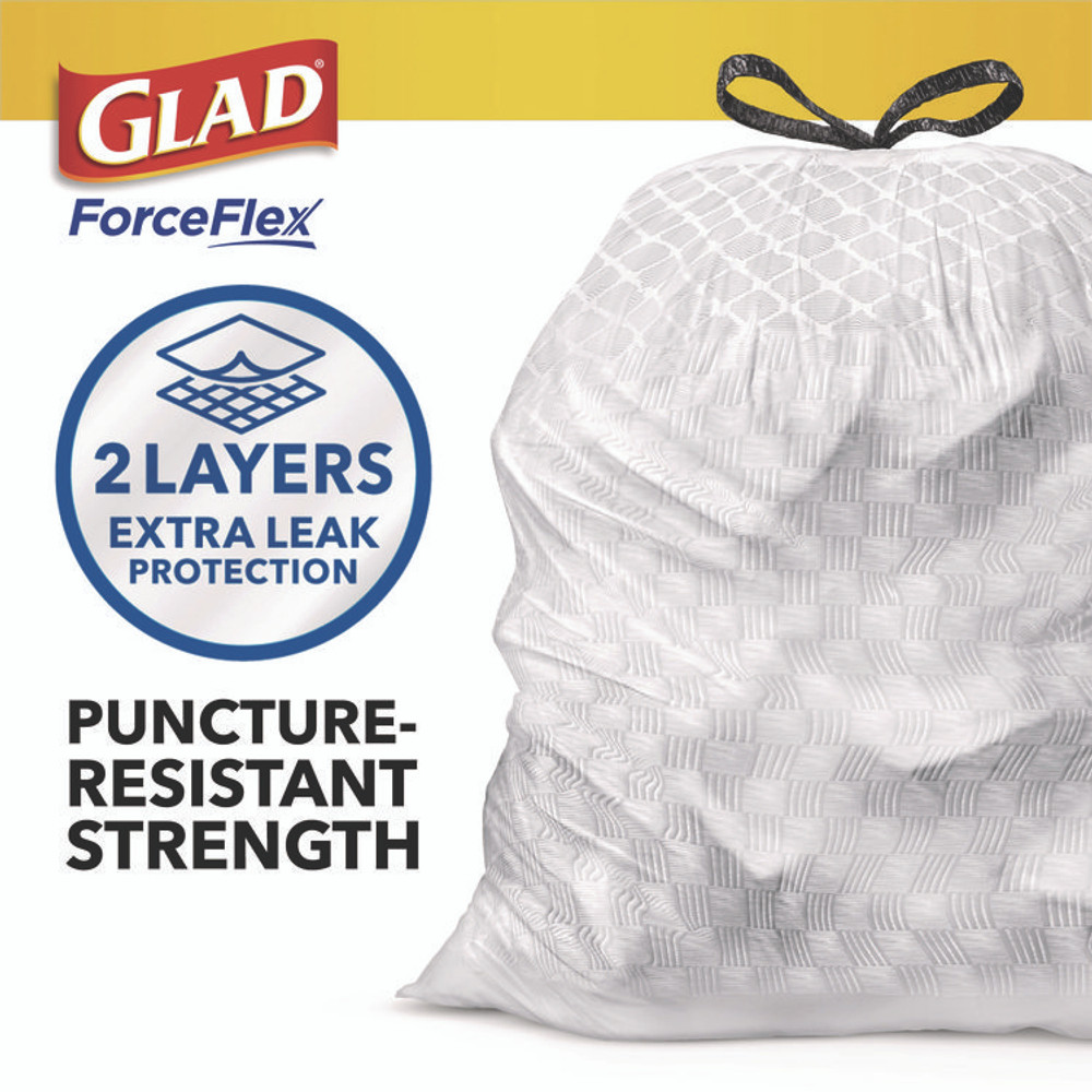 CLOROX SALES CO. Glad® 78899BX OdorShield Tall Kitchen Drawstring Bags, 13 gal, 0.72 mil, 24" x 27.38", White, 80/Box