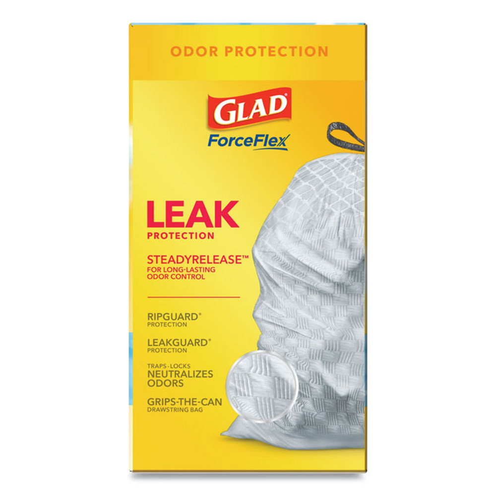 CLOROX SALES CO. Glad® 78899BX OdorShield Tall Kitchen Drawstring Bags, 13 gal, 0.72 mil, 24" x 27.38", White, 80/Box