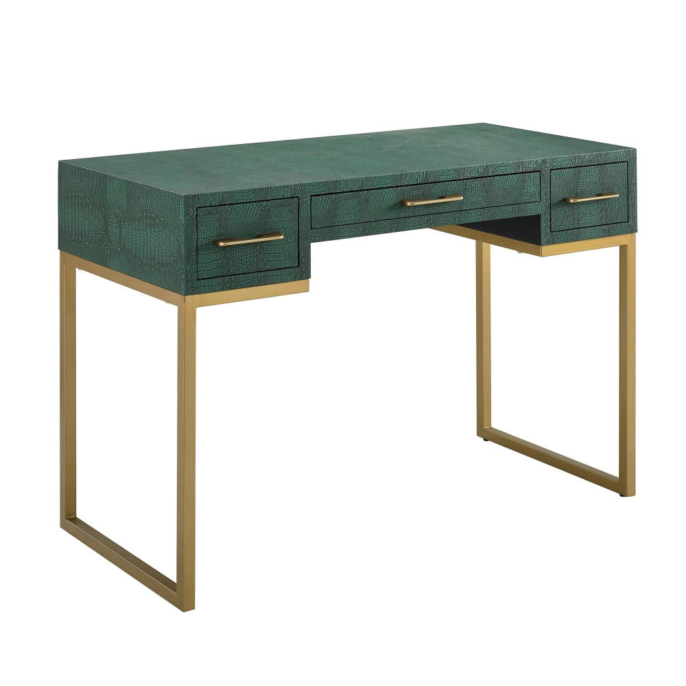 SOUTHERN ENTERPRISES, INC. SEI Furniture HO9805  Carabelle 2-Drawer Faux Alligator 43inW Writing Desk With Keyboard Tray, Emerald/Gold