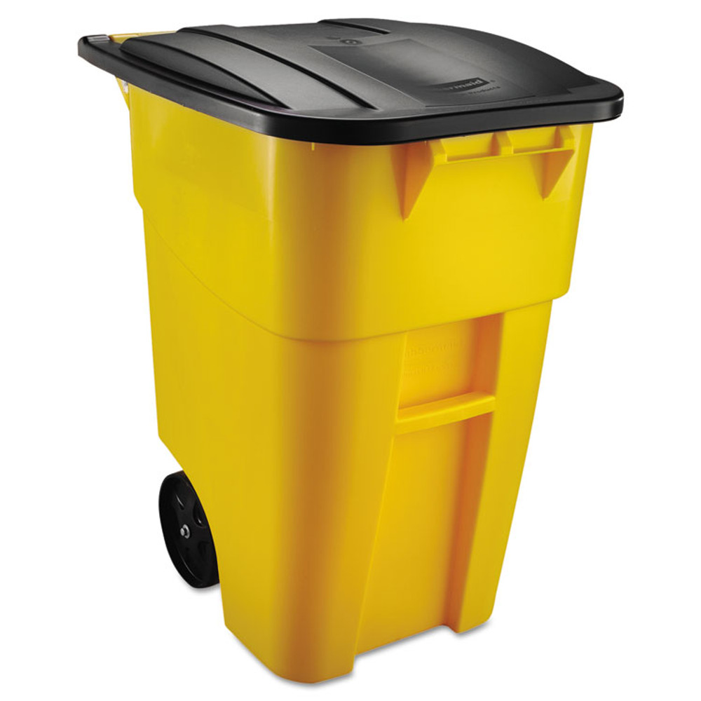 RUBBERMAID COMMERCIAL PROD. 9W27 YEL Square Brute Rollout Container, 50 gal, Molded Plastic, Yellow