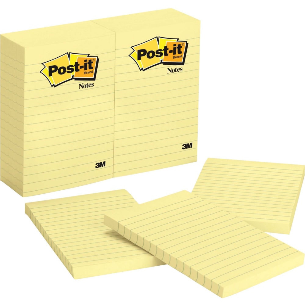 Post-it Notes stick securely and remove cleanly, featuring a unique adhesive designed for use on paper. They are great for to-do lists, long messages or to call out important information. Leave notes in calendars or planners. Post-it Notes are recyclable where facilities exist and the paper is sourced from certified, renewable and responsibly managed forests.  Lined, Post-it Notes stick securely and remove cleanly.  Unique adhesive designed for use on paper or in planners.  Make lists or call out important information.  4 in. x 6 in., Canary Yellow, Lined  12 pads per pack, 100 sheets per pad