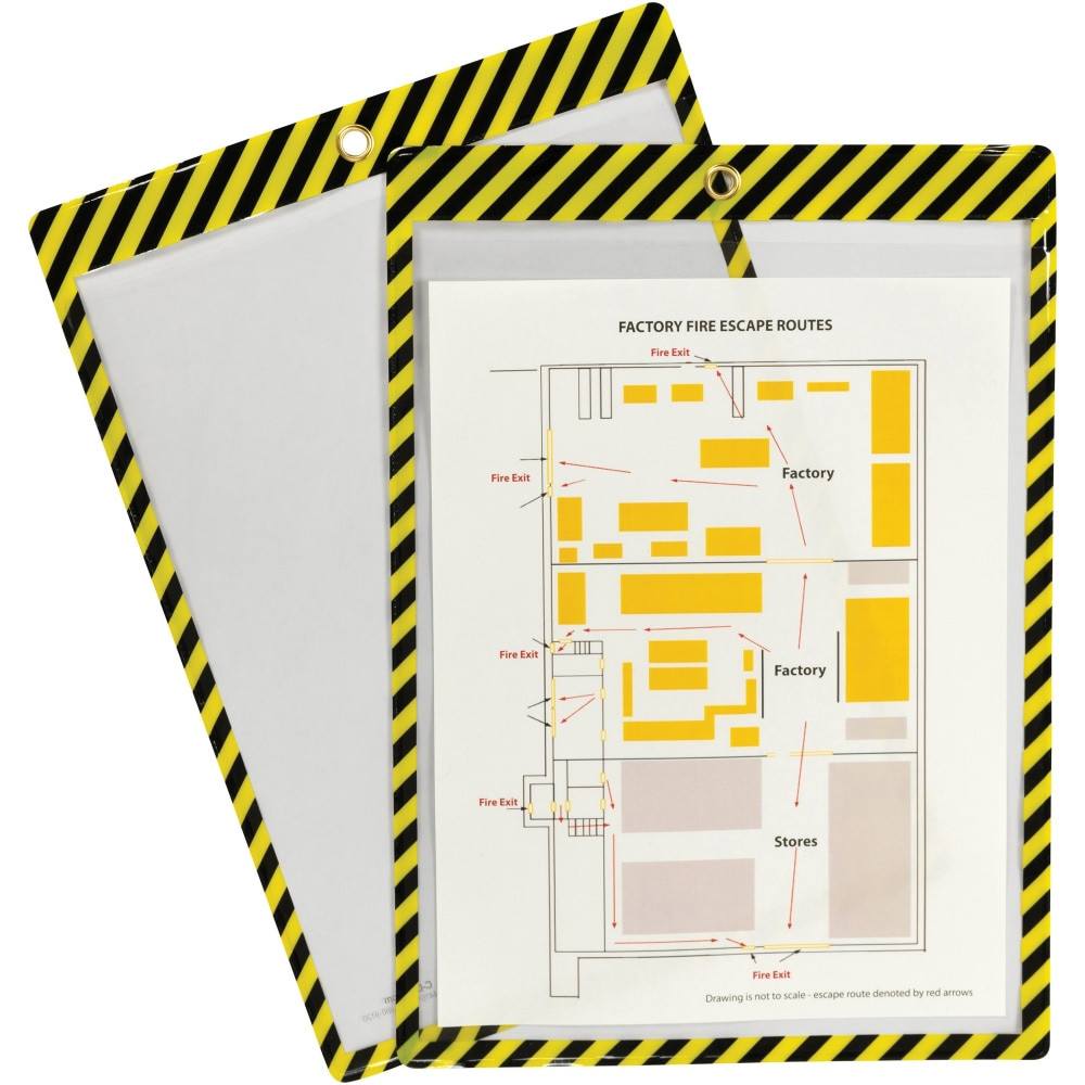 C-LINE PRODUCTS, INC. 44101 C-Line Safety Striped Shop Ticket Holders - 0.1in x 9.8in x 13.6in - Vinyl - 25 / Box - Yellow, Black