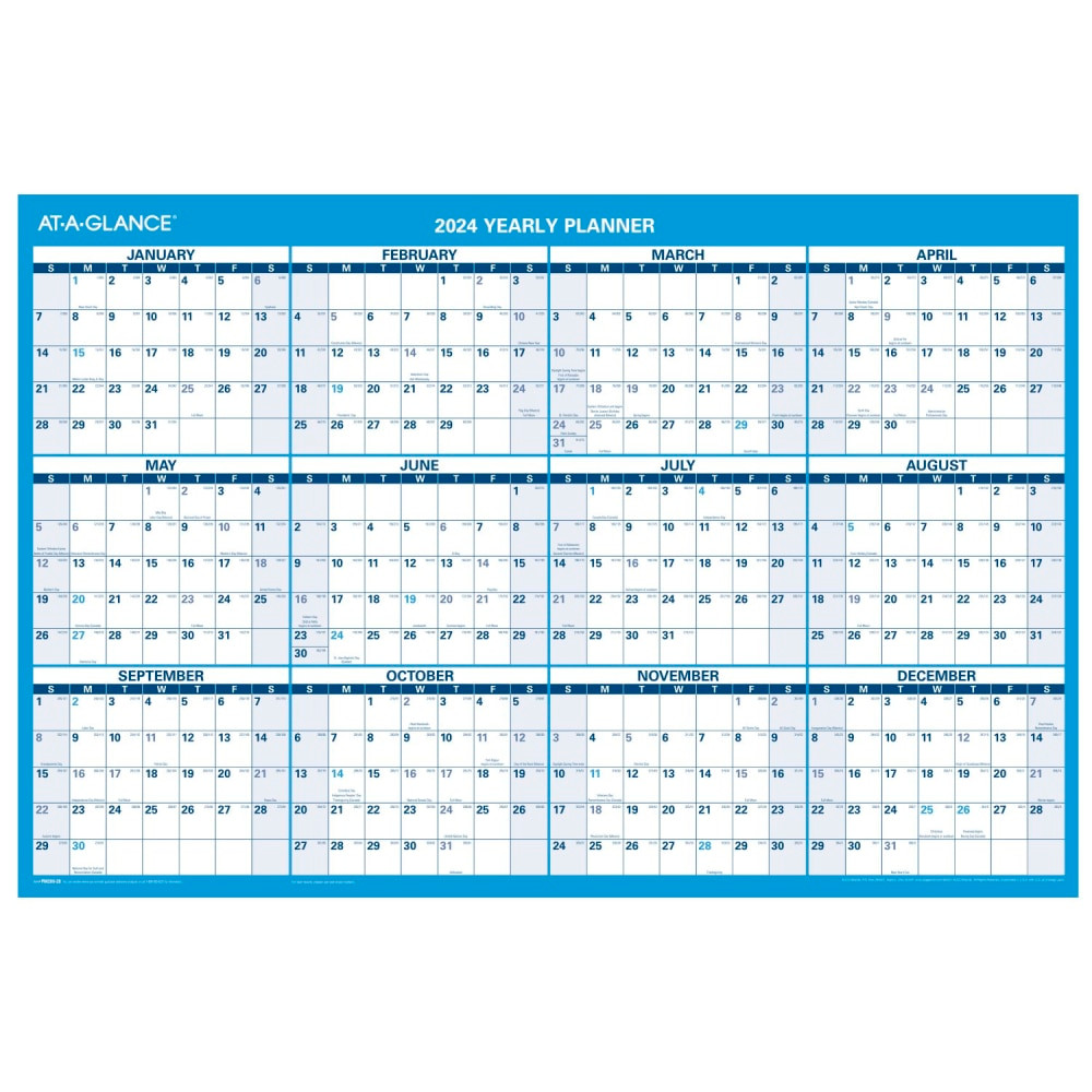 ACCO BRANDS USA, LLC AT-A-GLANCE PM2002824 2024 AT-A-GLANCE Horizontal Reversible Erasable Yearly Wall Calendar, 36in x 24in, January to December 2024, PM20028