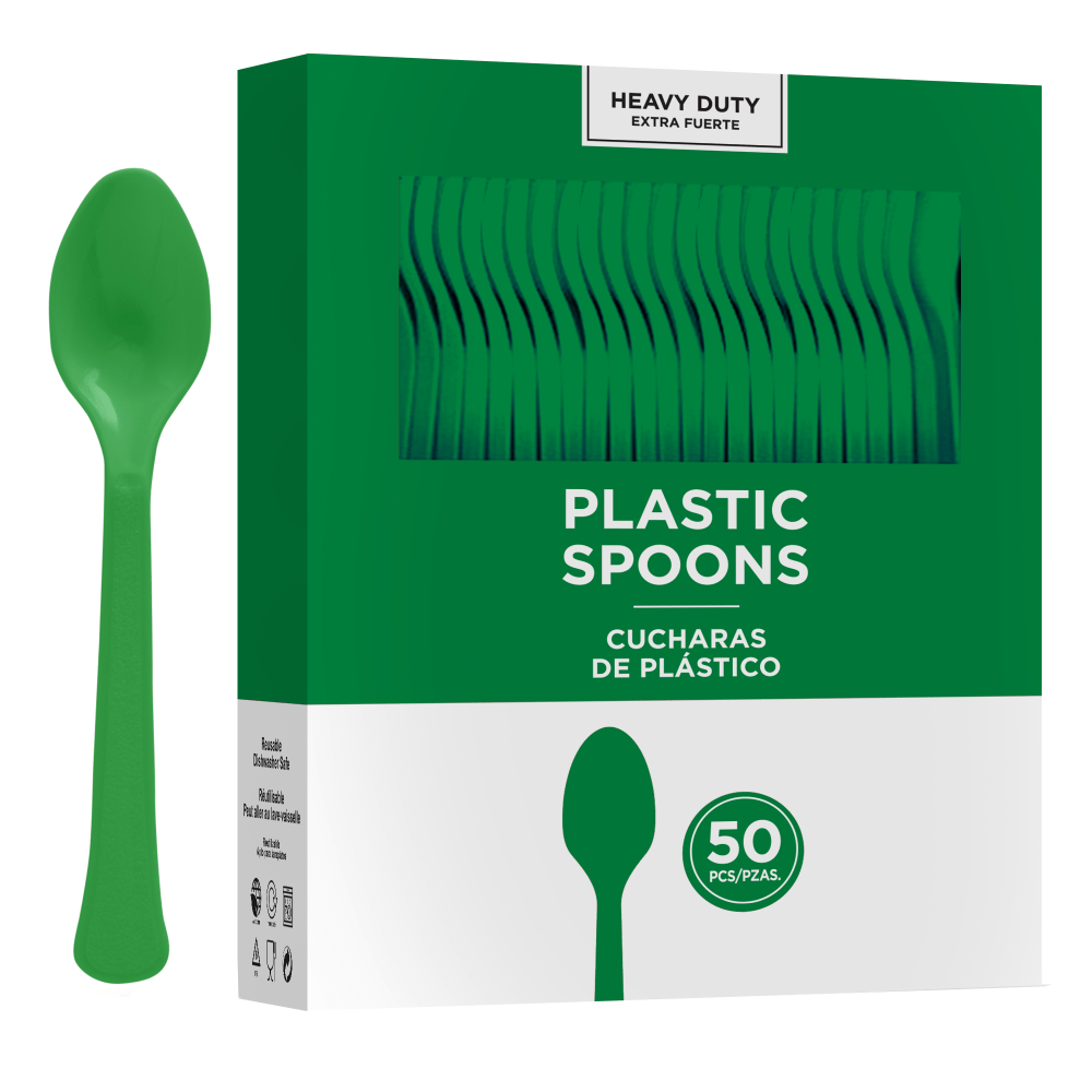 AMSCAN 8018.03  8018 Solid Heavyweight Plastic Spoons, Festive Green, 50 Spoons Per Pack, Case Of 3 Packs