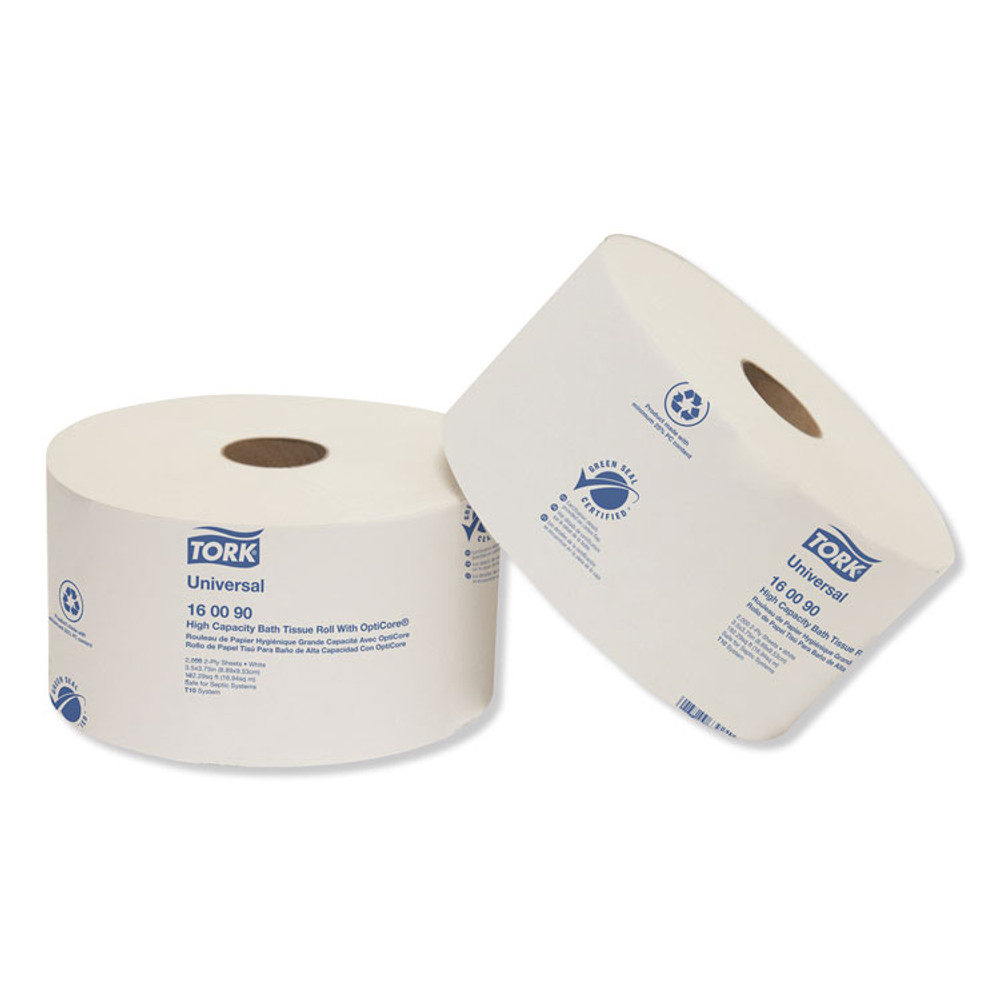 SCA TISSUE Tork® 160090 Universal High Capacity Bath Tissue with OptiCore, Septic Safe, 2-Ply, White, 2,000 Sheets/Roll, 12 Rolls/Carton