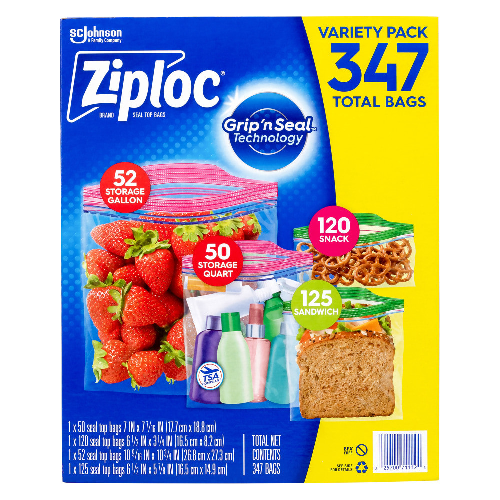 S.C. JOHNSON & SON, INC. 025700712671 Ziploc Storage Bag Variety Pack, 3-3/16in x 6-1/2in, Clear, Pack Of 347 Bags
