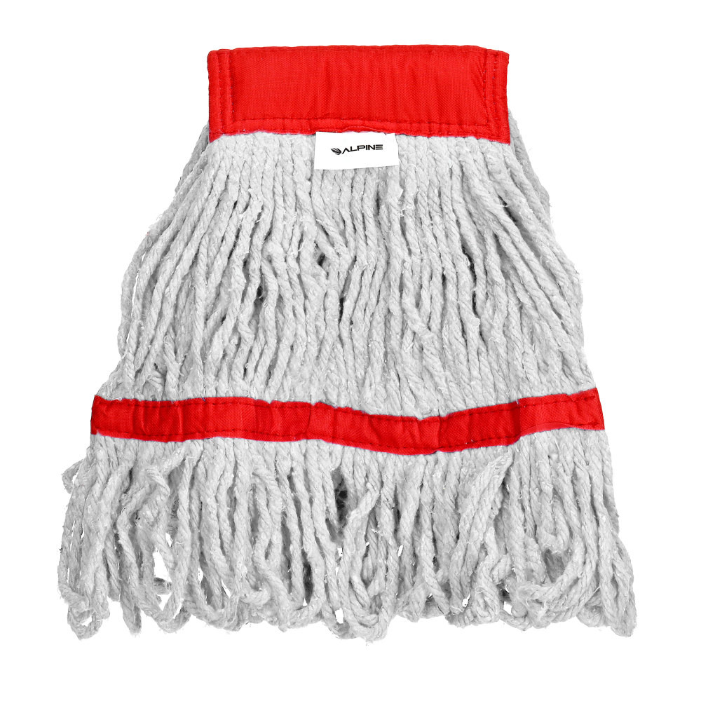 ADIR CORP. ALP301-01-5R-12PK Alpine Industries Cotton Loop-End Mop Heads With 5in Head And Tail Bands, 16 Oz, White/Red, Set Of 12 Heads