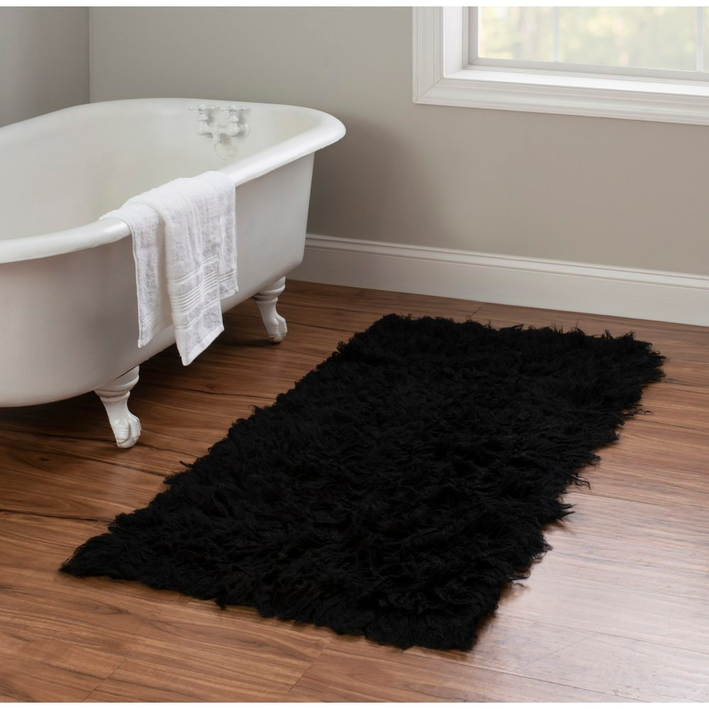 LINON HOME DECOR PRODUCTS, INC Linon OD4788  Flokati Area Rug, 29in x 52in, Morrigan 1400G Black