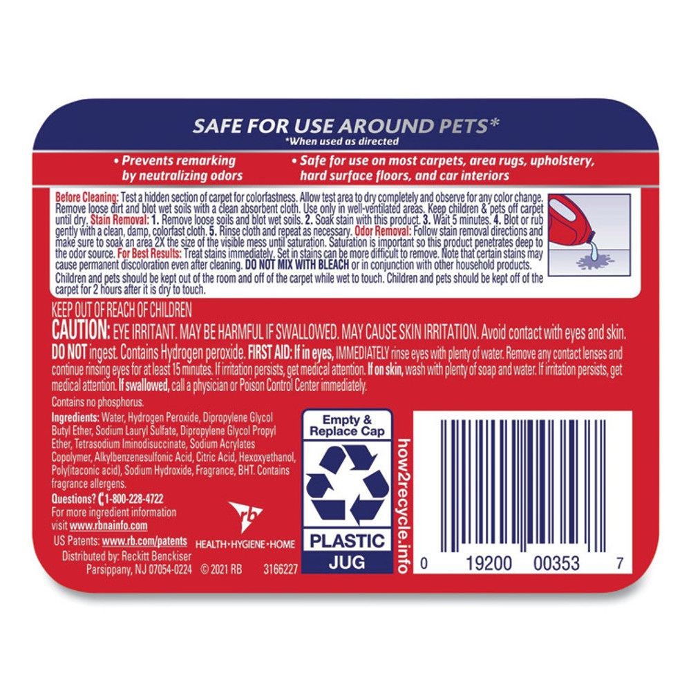 RECKITT BENCKISER RESOLVE® 00353CT Pet Specialist Stain and Odor Remover, Citrus, 60 oz Refill Pour Bottle, 4/Carton