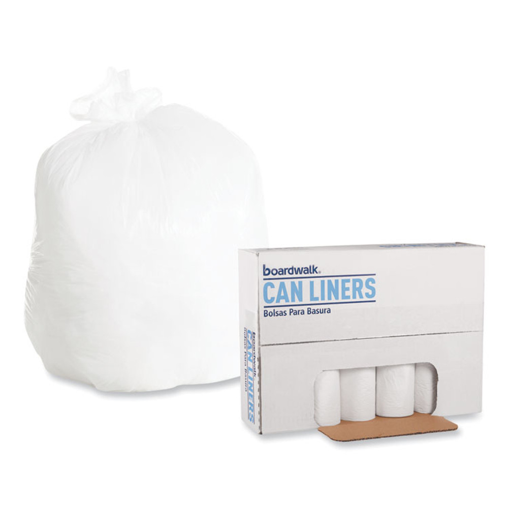 BOARDWALK 3036EXH Low-Density Waste Can Liners, 30 gal, 0.6 mil, 30" x 36", White, 25 Bags/Roll, 8 Rolls/Carton