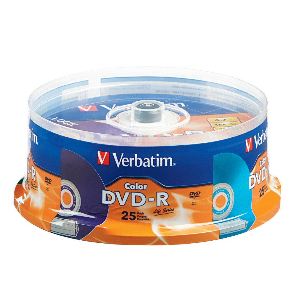 VERBATIM AMERICAS LLC 98432 Verbatim Life Series DVD-R Discs, Assorted Colors, Pack Of 25