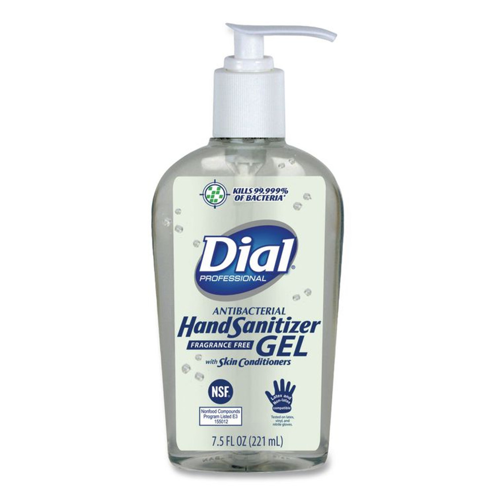 DIAL PROFESSIONAL 01585EA Antibacterial with Moisturizers Gel Hand Sanitizer, 7.5 oz, Pump Bottle, Fragrance-Free