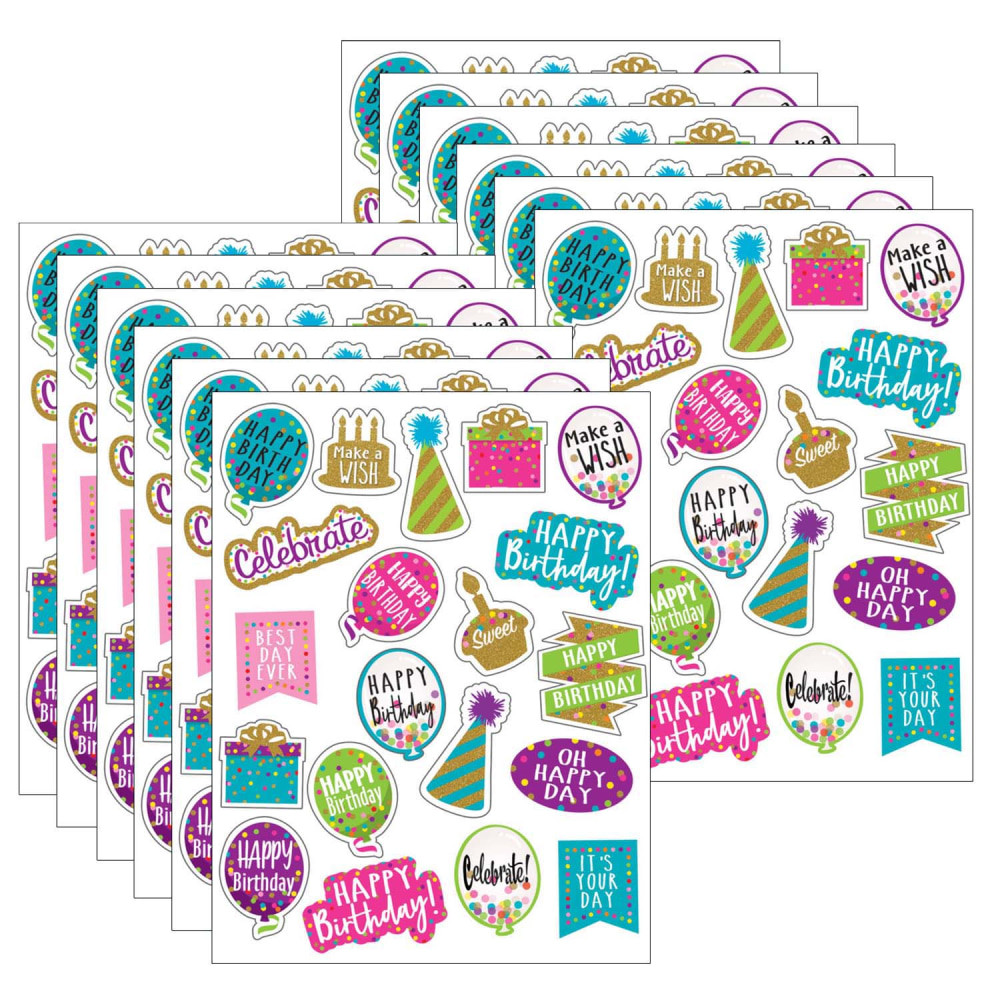 EDUCATORS RESOURCE TCR8585-12 Teacher Created Resources Stickers, Confetti Happy Birthday, 120 Stickers Per Pack, Set Of 12 Packs