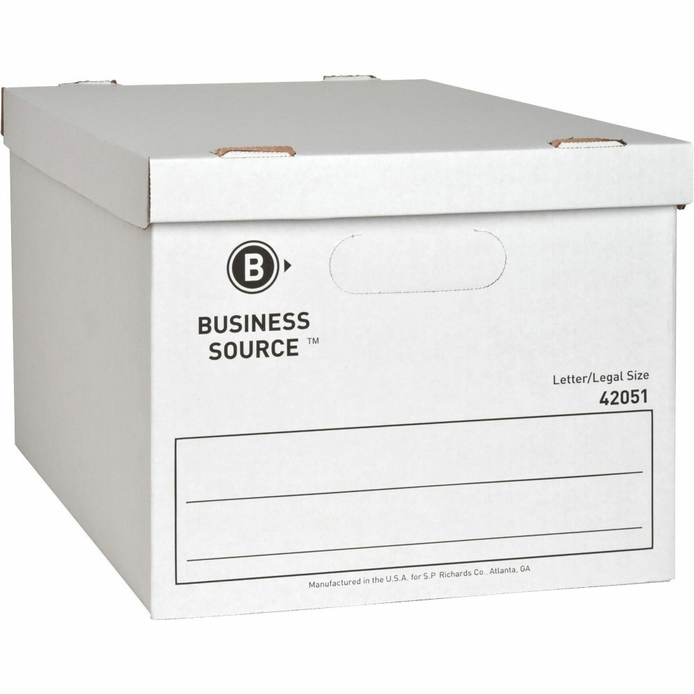 SP RICHARDS Business Source 42051  Economy Storage Box with Lid - External Dimensions: 12in Width x 15in Depth x 10inHeight - 350 lb - Media Size Supported: Legal, Letter - Light Duty - Stackable - White - For File - Recycled - 12 / Carton