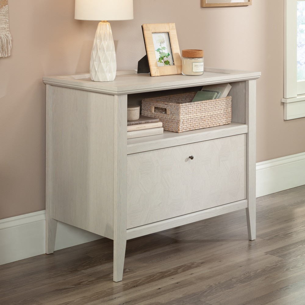 SAUDER WOODWORKING CO. 433625 Sauder Larkin Ledge 34inW x 19-1/2inD Lateral 1-Drawer File Cabinet, Glacier Oak