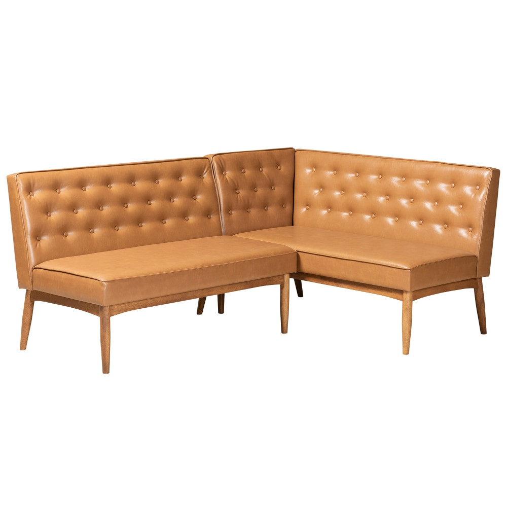 WHOLESALE INTERIORS, INC. 2721-11361 Baxton Studio Riordan 2-Piece Dining Nook Banquette Set, Tan/Walnut