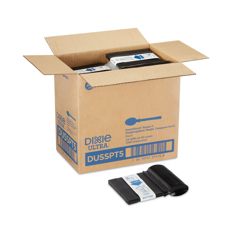 GEORGIA PACIFIC Dixie® DUSSPT5 SmartStock Tri-Tower Dispensing System Polypropylene Cutlery, Mediumweight Spoon, Plastic, Black, 40/Pack, 24 Packs/Carton