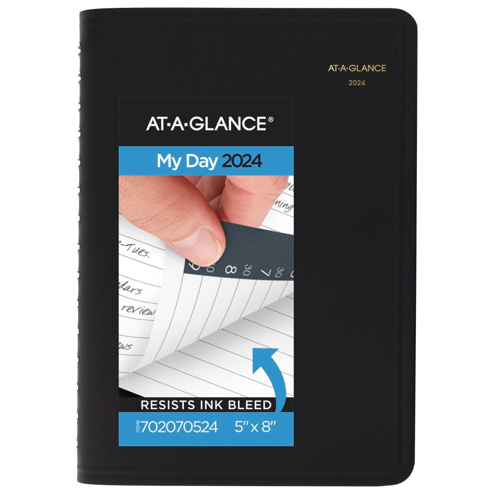 ACCO BRANDS USA, LLC AT-A-GLANCE 702070524 2024 AT-A-GLANCE Daily Appointment Book Planner, 5in x 8in, Black, January To December 2024, 7020705