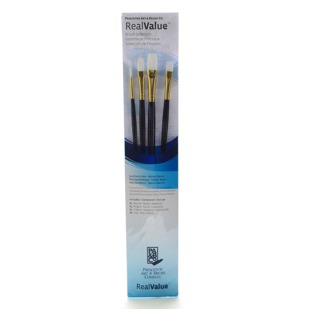 PRINCETON ARTIST BRUSH CO. 9130 Princeton Real Value Series 9130 Brush Set, Assorted Sizes, Synthetic, Blue, Set Of 4