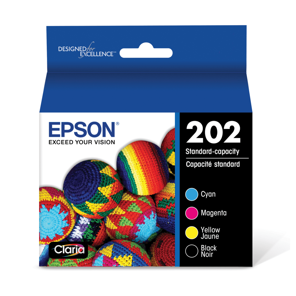 EPSON AMERICA INC. T202120-BCS Epson 202 Claria Black And Cyan, Magenta, Yellow Ink Cartridges, Pack Of 4, T202120-BCS