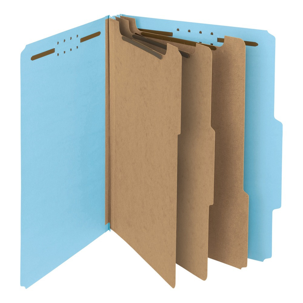 SMEAD MFG CO 14090 Smead Pressboard Classification Folders, 3 Dividers, Letter Size, 100% Recycled, Blue, Box Of 10