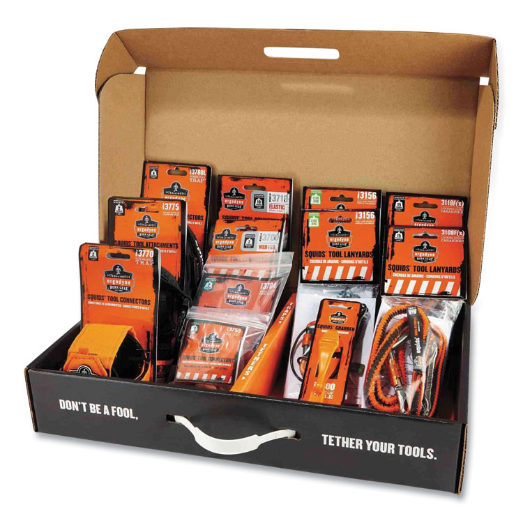 TENACIOUS HOLDINGS, INC. ergodyne® 19655 Squids 3185 Glazier Tool Tethering Kit, Assorted Max Working Capacities, Lengths and Colors