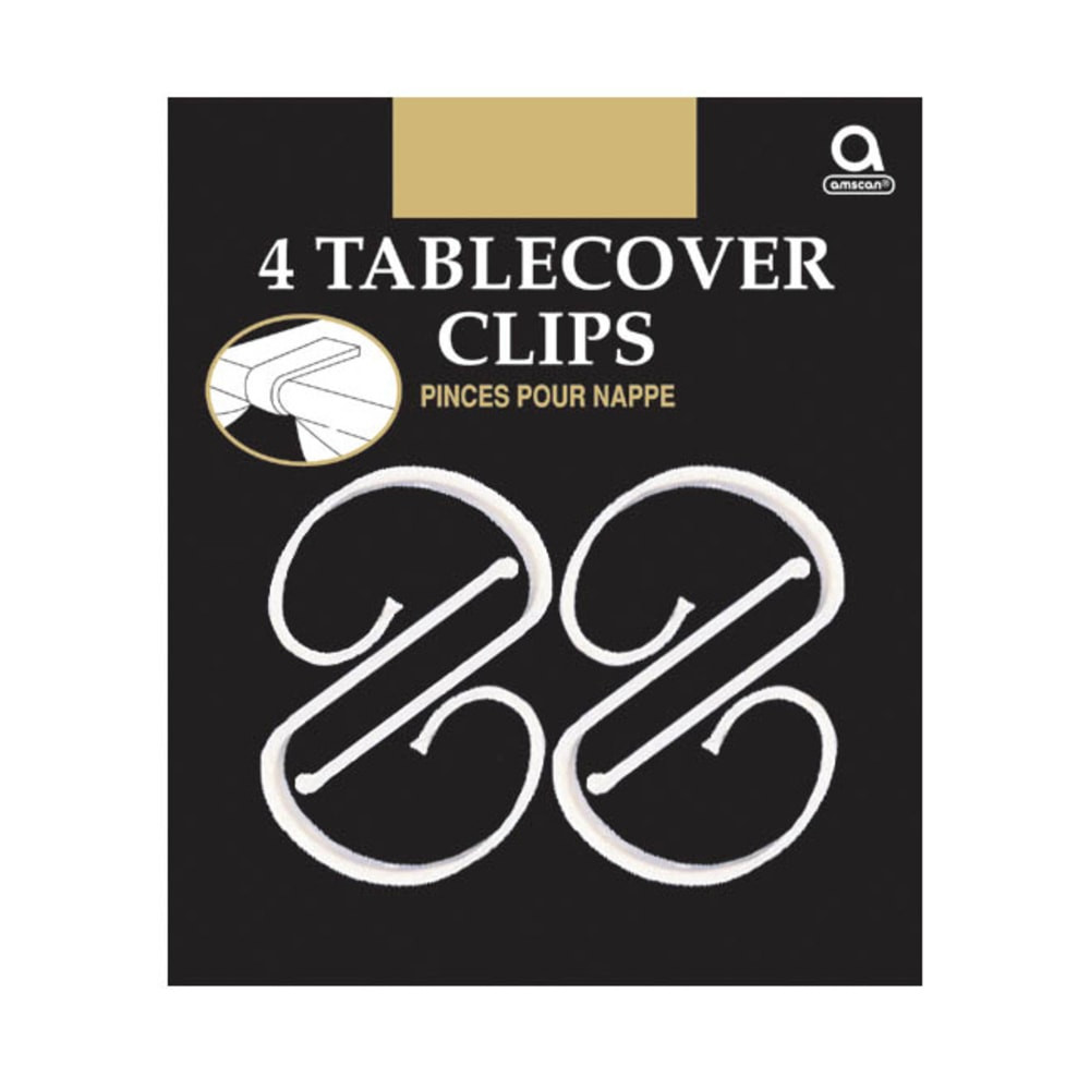 AMSCAN CO INC Amscan 34008  Plastic Table Cover Clips, 2-1/2in x 1-1/4in, Clear, 4 Clips Per Pack, Set Of 12 Packs