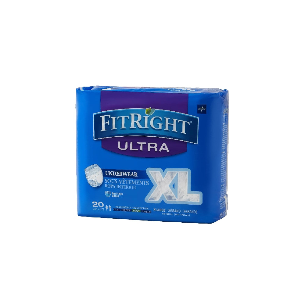 MEDLINE INDUSTRIES, INC. FitRight FIT23600A  Ultra Protective Underwear, Extra-Large, 56 - 68in, White, Case Of 20