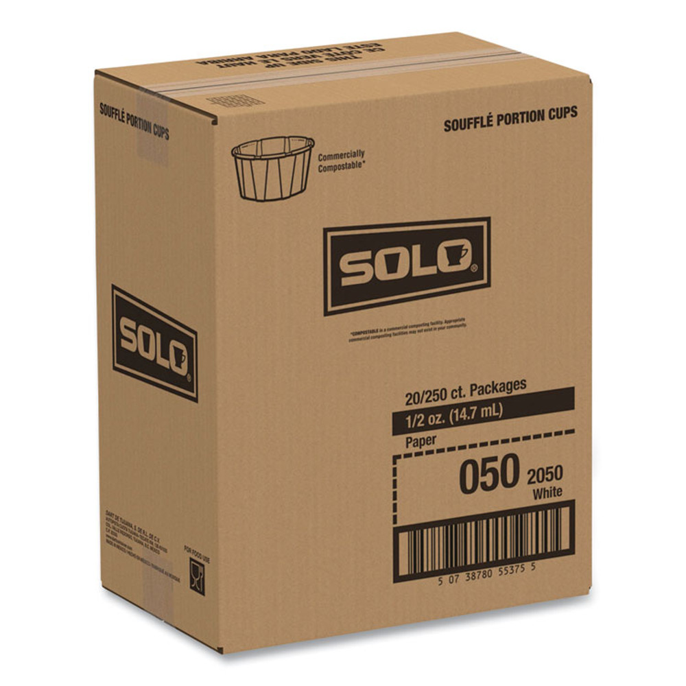 DART SOLO® 050 Paper Portion Cups, 0.5 oz, White, 250/Bag, 20 Bags/Carton