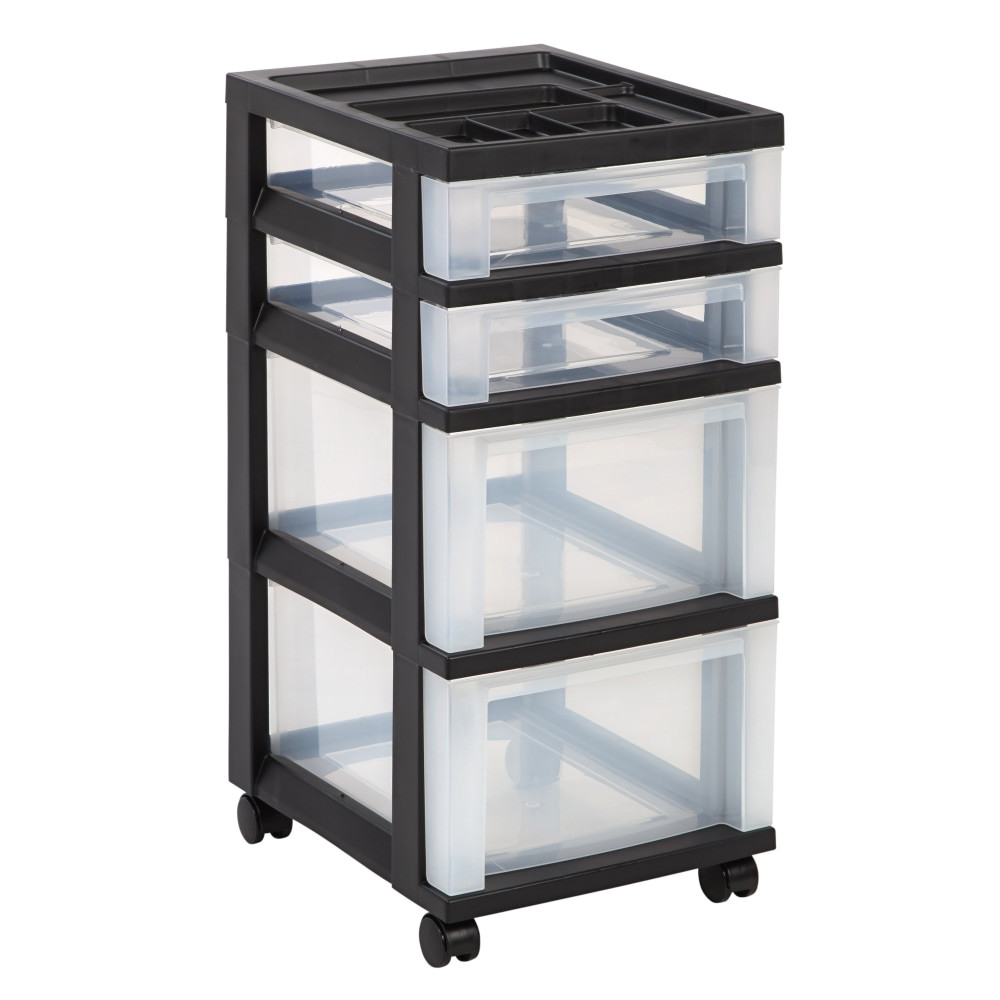 OFFICE DEPOT 116813  Brand Plastic 4-Drawer Storage Cart, 26 7/16in x 12 1/16in x 14 1/4in, Black