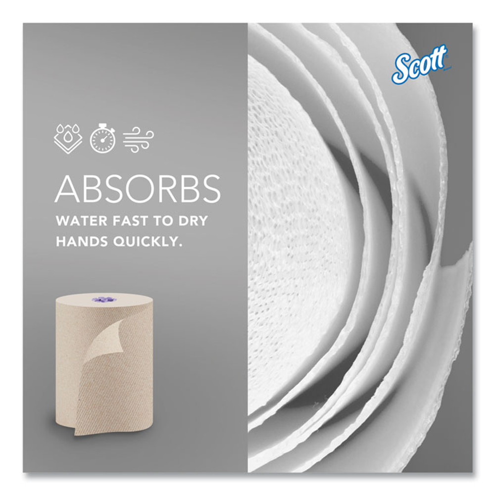 KIMBERLY-CLARK PROFESSIONAL Scott® 54038 Essential 100% Recycled Fiber Hard Roll Towel, 1-Ply, 8" x 700 ft, 1.75" Core, Brown, 6 Rolls/Carton