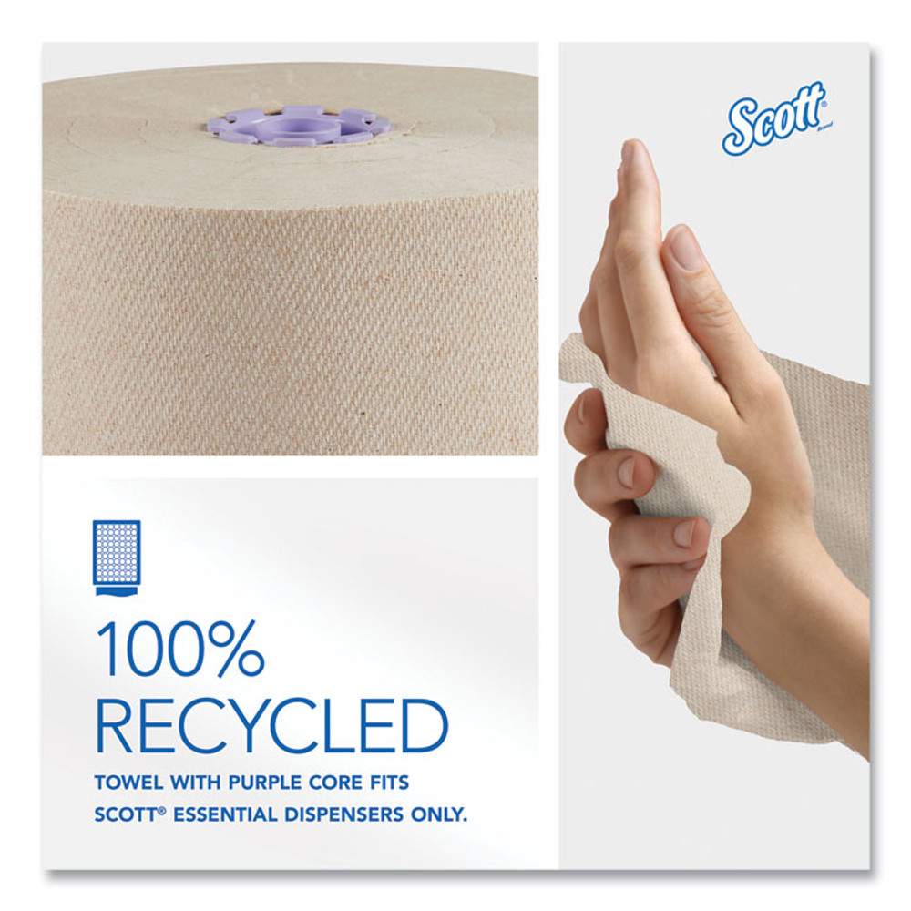 KIMBERLY-CLARK PROFESSIONAL Scott® 54038 Essential 100% Recycled Fiber Hard Roll Towel, 1-Ply, 8" x 700 ft, 1.75" Core, Brown, 6 Rolls/Carton