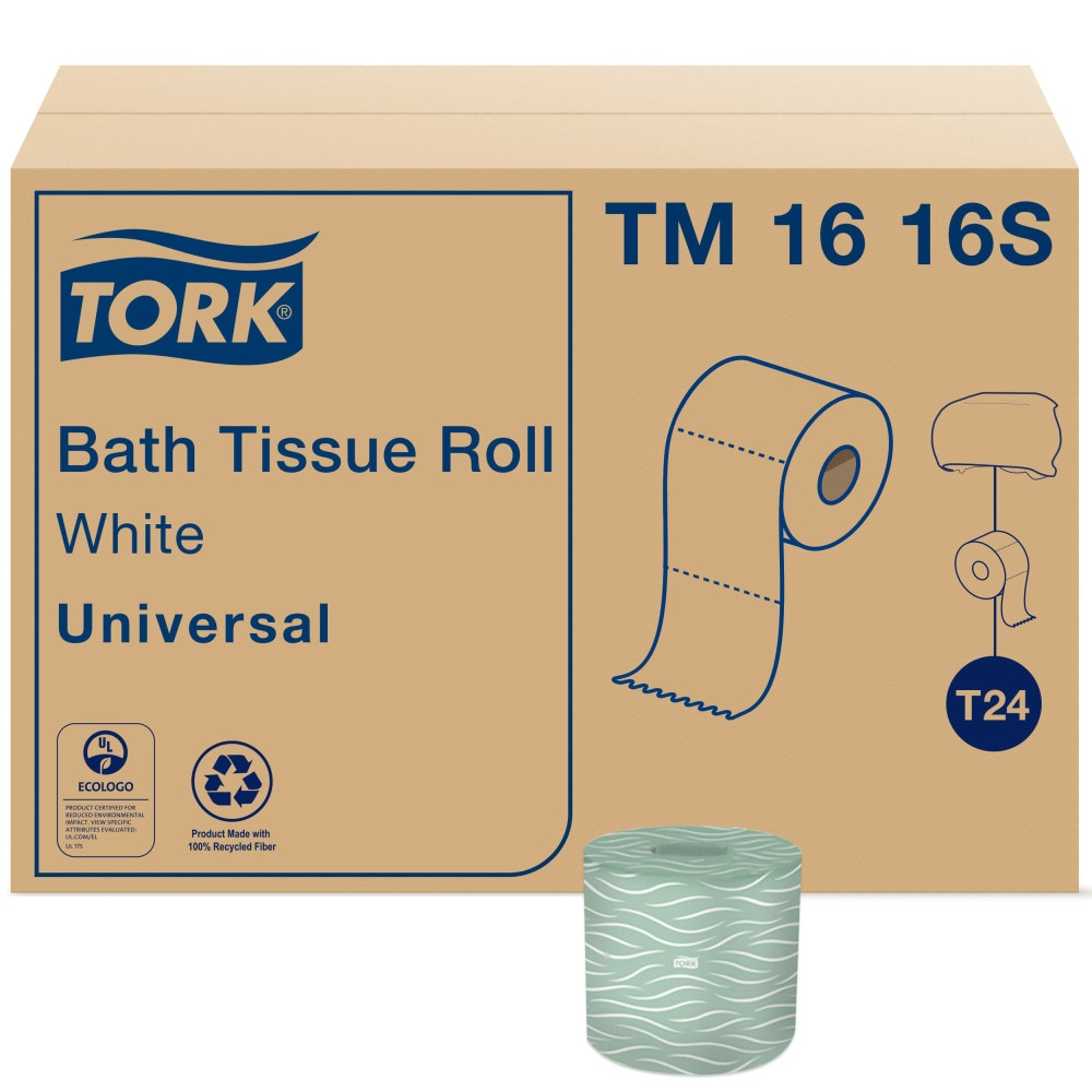Make sure your visitors have what they need by adding these Tork T24 2-Ply Toilet Paper rolls to your space. The rolls are compatible with your Tork T24 dispenser and feature attractive embossing for a bulky yet soft feel.  Suitable for use with Tork T24 dispensers.  2-ply design offers strength and softness.  Individually wrapped rolls for improved hygiene.  High sheet count means fewer refills needed.  96 rolls to stock your space.  EcoLogo certified - reduced environmental impact from an overall lifecycle standpoint.  Less harsh chemicals - made with fewer harsh chemicals, or safer chemicals than typical alternatives, helping  reduce your use of and exposure to substances that may be more harmful to your health and the environment.  Contains Recycled Content - See Specs for Details.