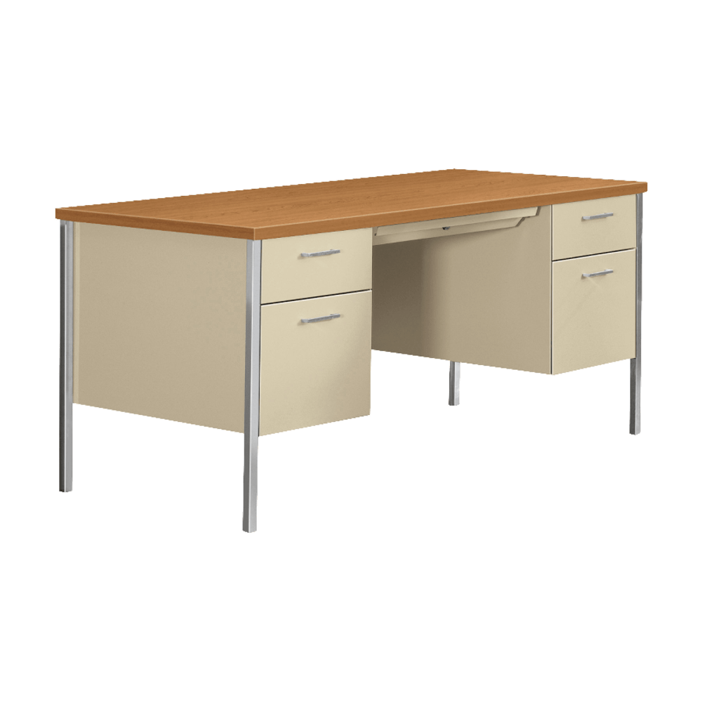 HNI CORPORATION HON 34962CL  34000 Series Steel Double-Pedestal 46inW Writing Desk, Harvest/Putty