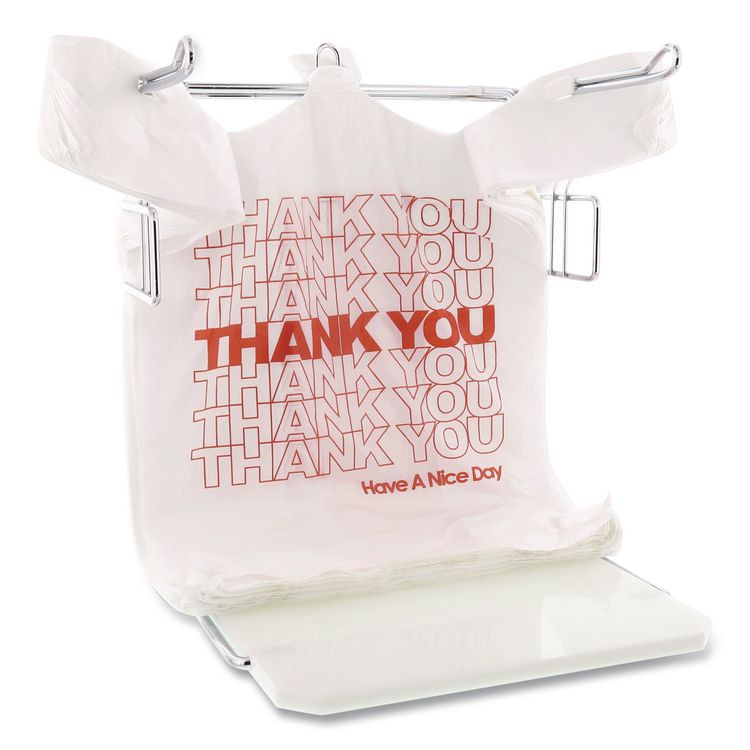 BROWN PAPER GOODS Barnes Company 10519THYOU Thank You High-Density Shopping Bags, Have a Nice Day Labeling, Cut-Out Handles, 10" x 5" x 19", White/Red, 2,000/Carton